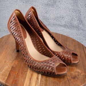 Cole Haan Air Brown Woven All Leather Peep Toe High-Heel Pump Size 10 B